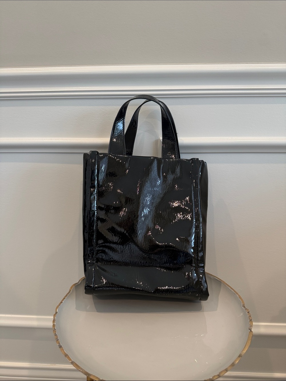 Glossy Black Patent Tote Bag - Women's Handbag